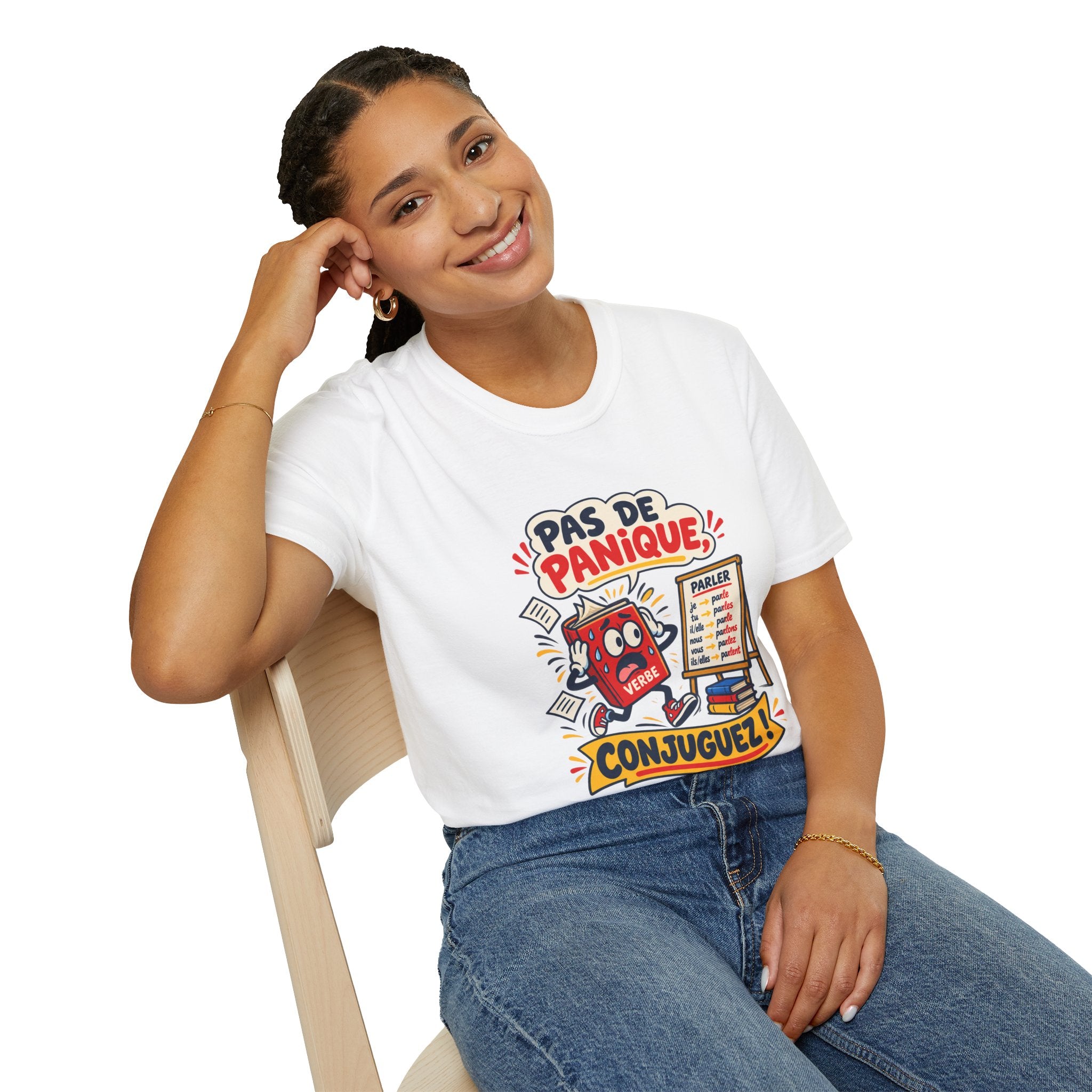 T-shirt professeur de FLE Pas de panique conjuguez