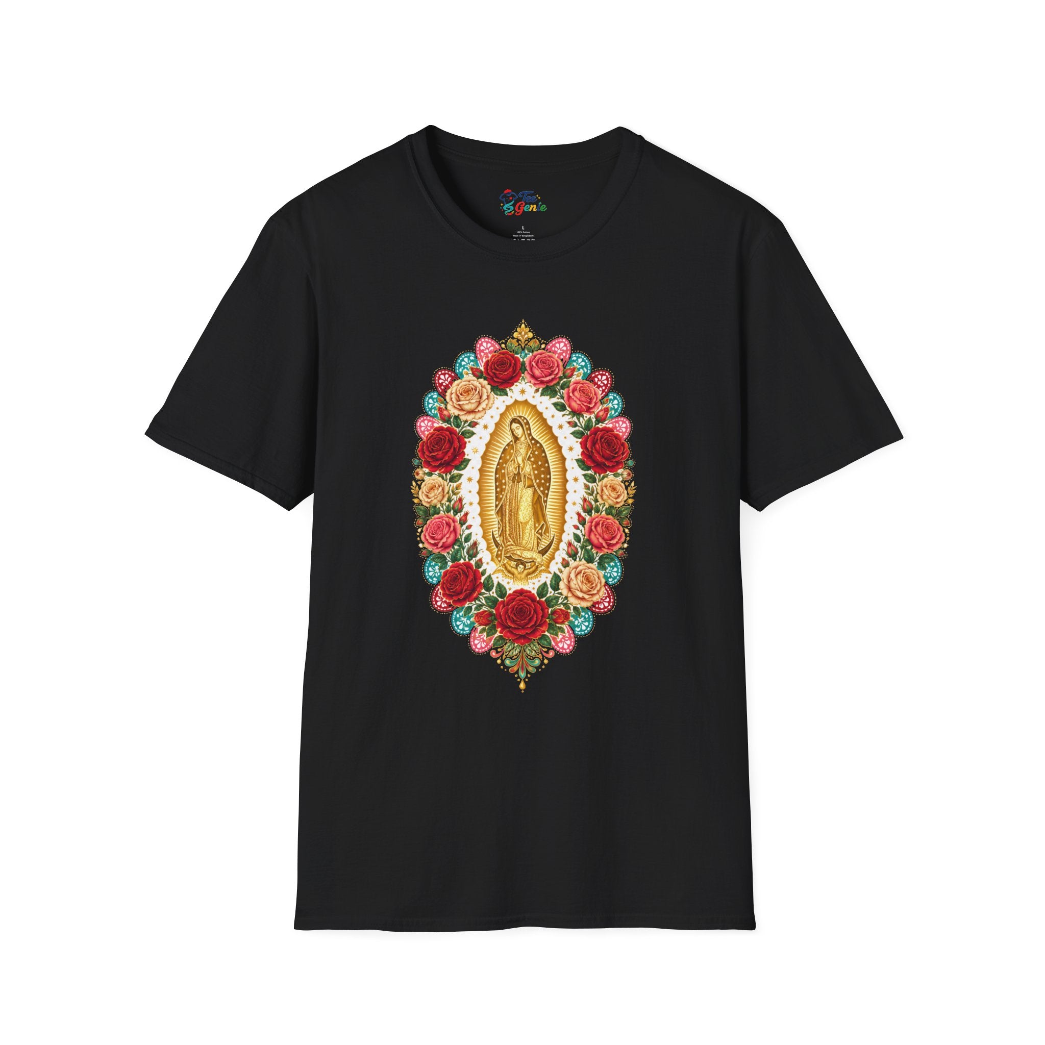 Playera Virgen de Guadalupe con Rosas y Arte Popular Mexicano