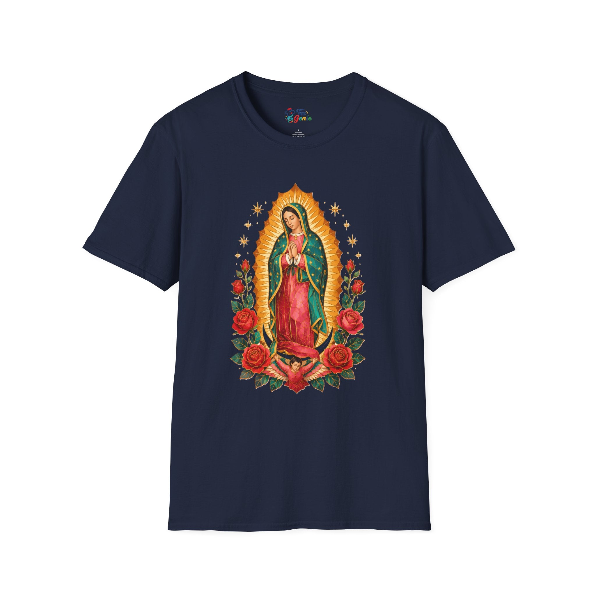 Playera Virgen de Guadalupe Geométrica con Rosas Mexicanas