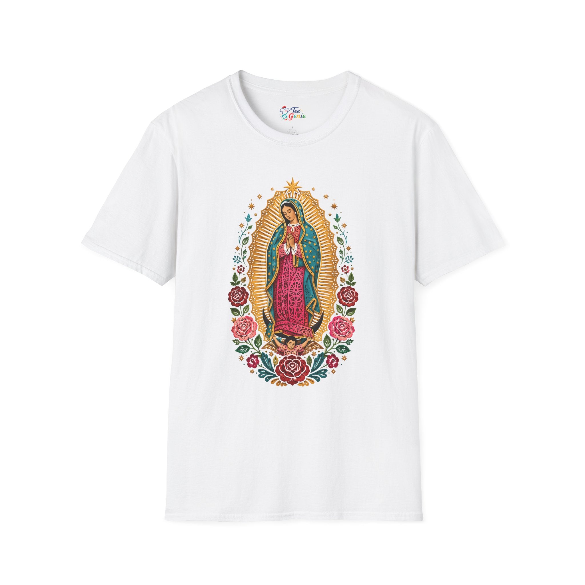 Playera Virgen de Guadalupe Estilo Papel Picado Mexicano