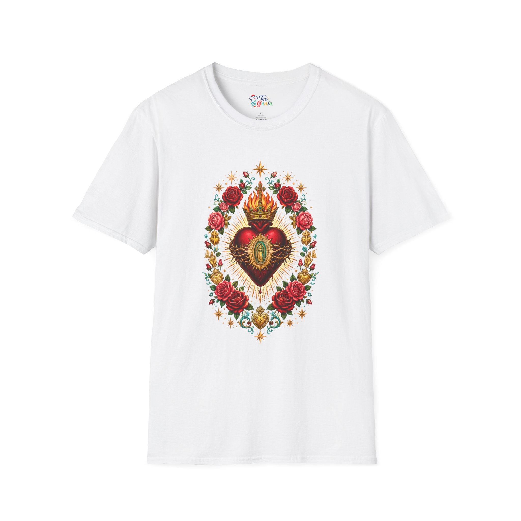 Playera Corazón Sagrado de Guadalupe con Rosas Mexicanas