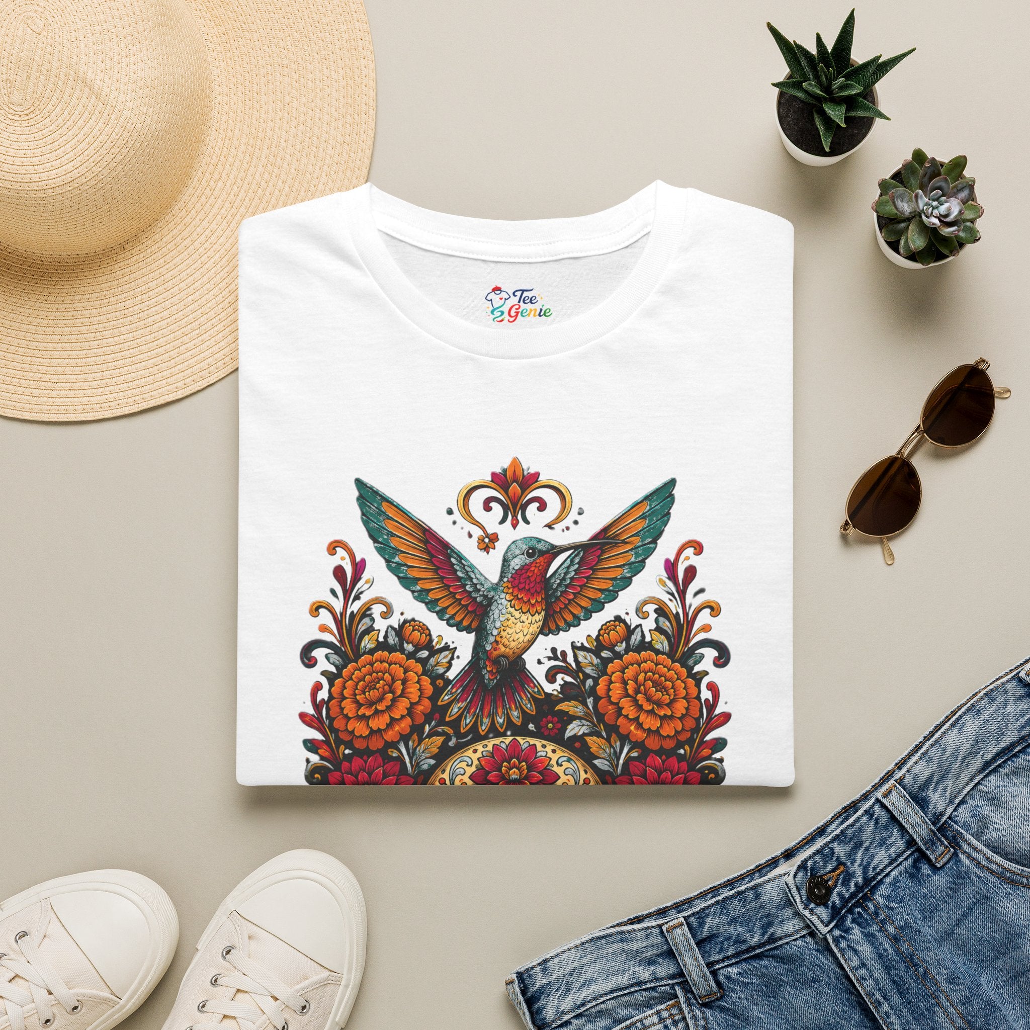 Playera Día de Muertos Colibrí y Calavera