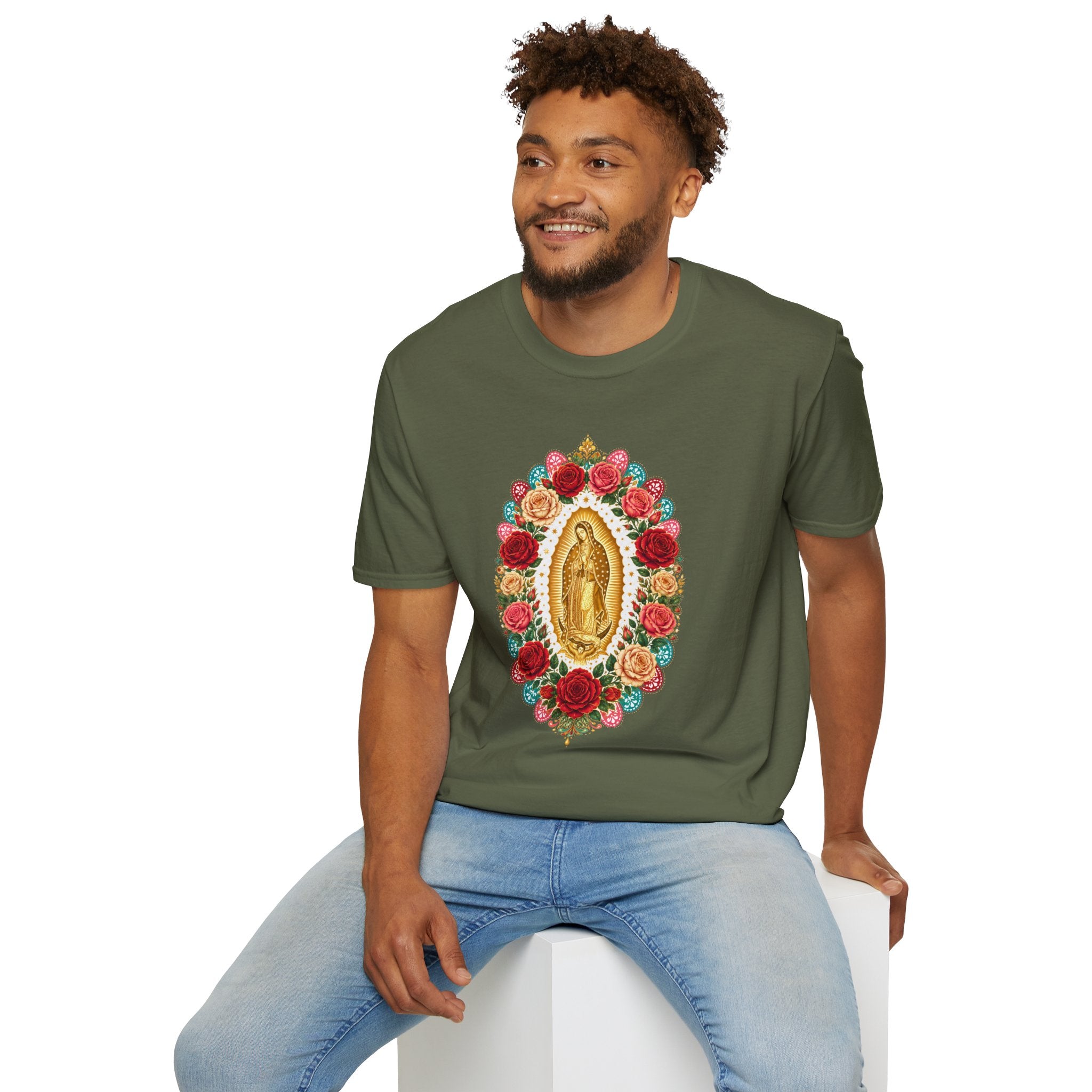Playera Virgen de Guadalupe con Rosas y Arte Popular Mexicano
