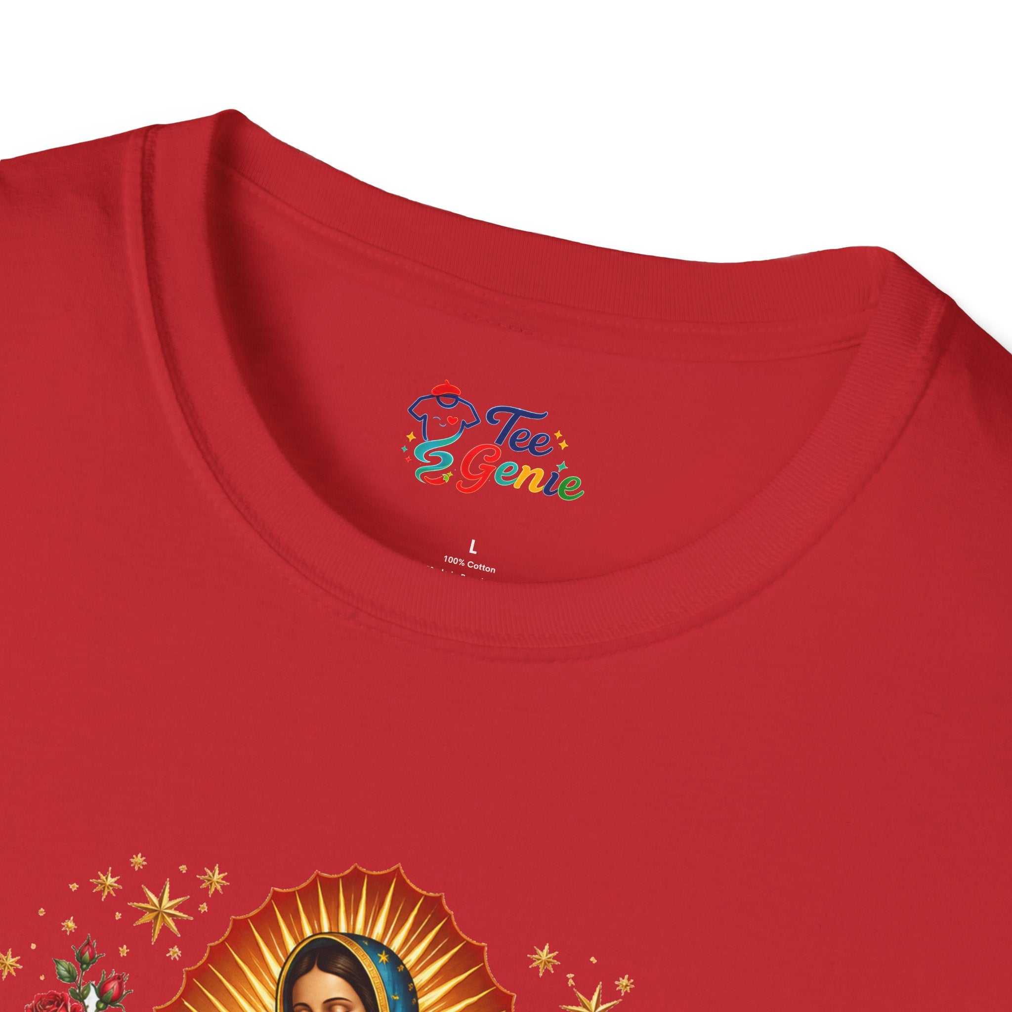 Playera Virgen de Guadalupe con Rosas y Rayos Dorados
