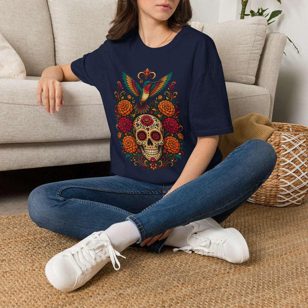 Playera Día de Muertos Colibrí y Calavera