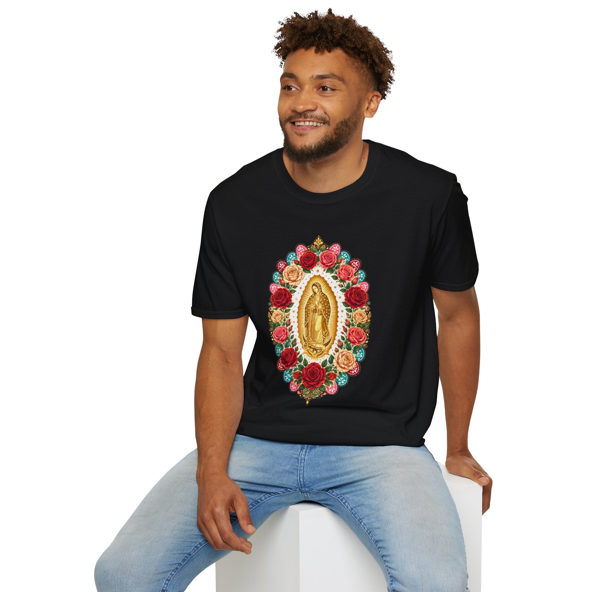 Playera Virgen de Guadalupe con Rosas y Arte Popular Mexicano