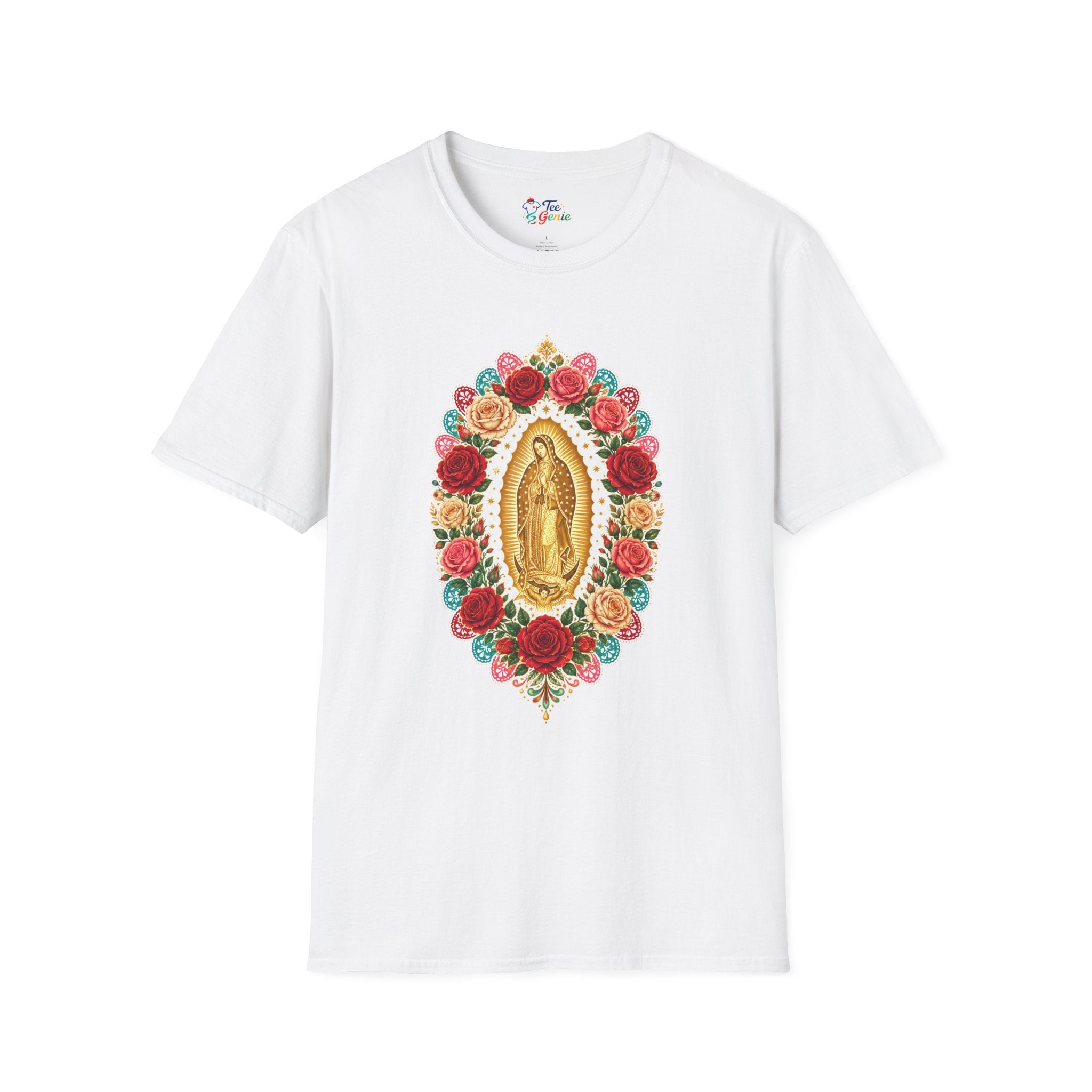 Playera Virgen de Guadalupe con Rosas y Arte Popular Mexicano