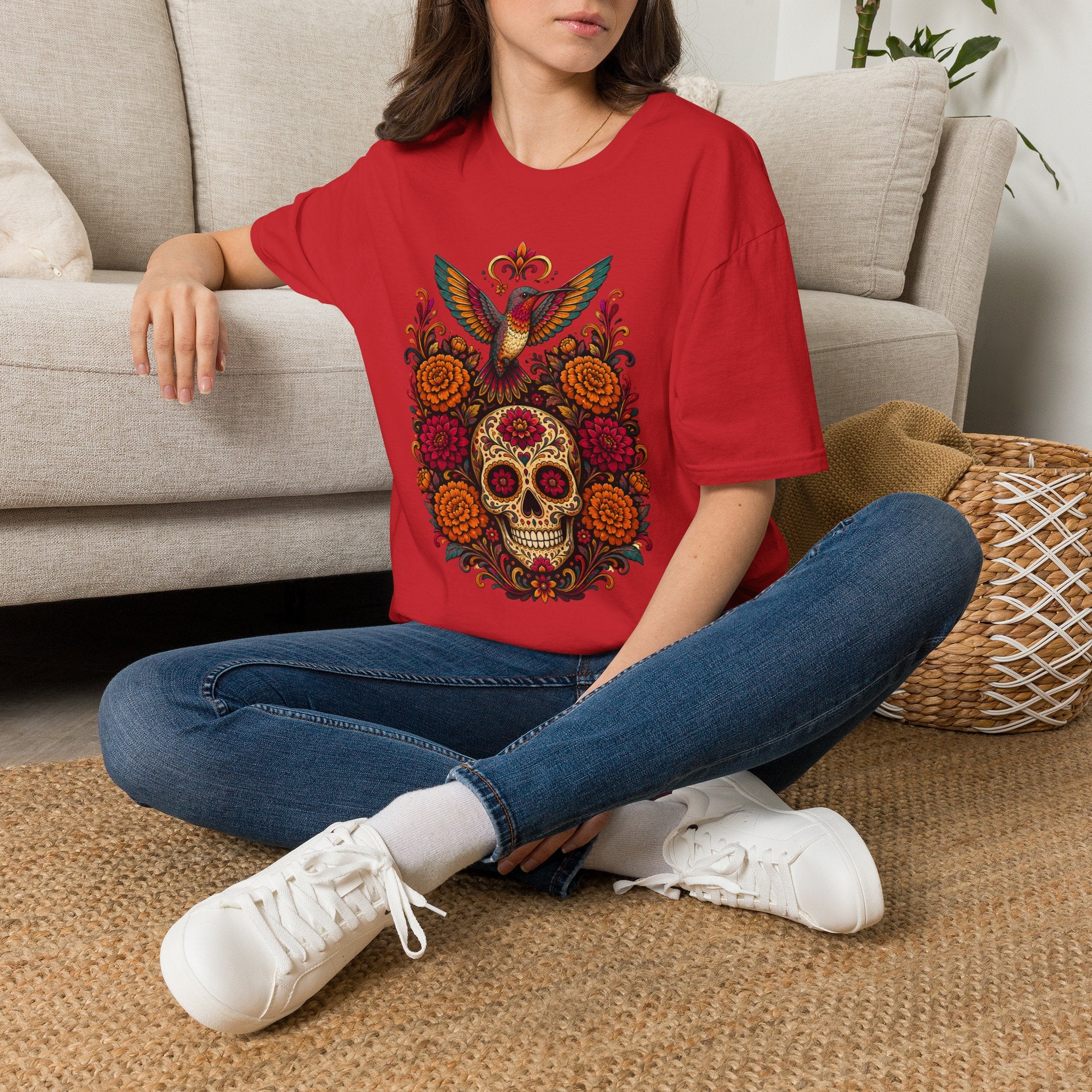 Playera Día de Muertos Colibrí y Calavera