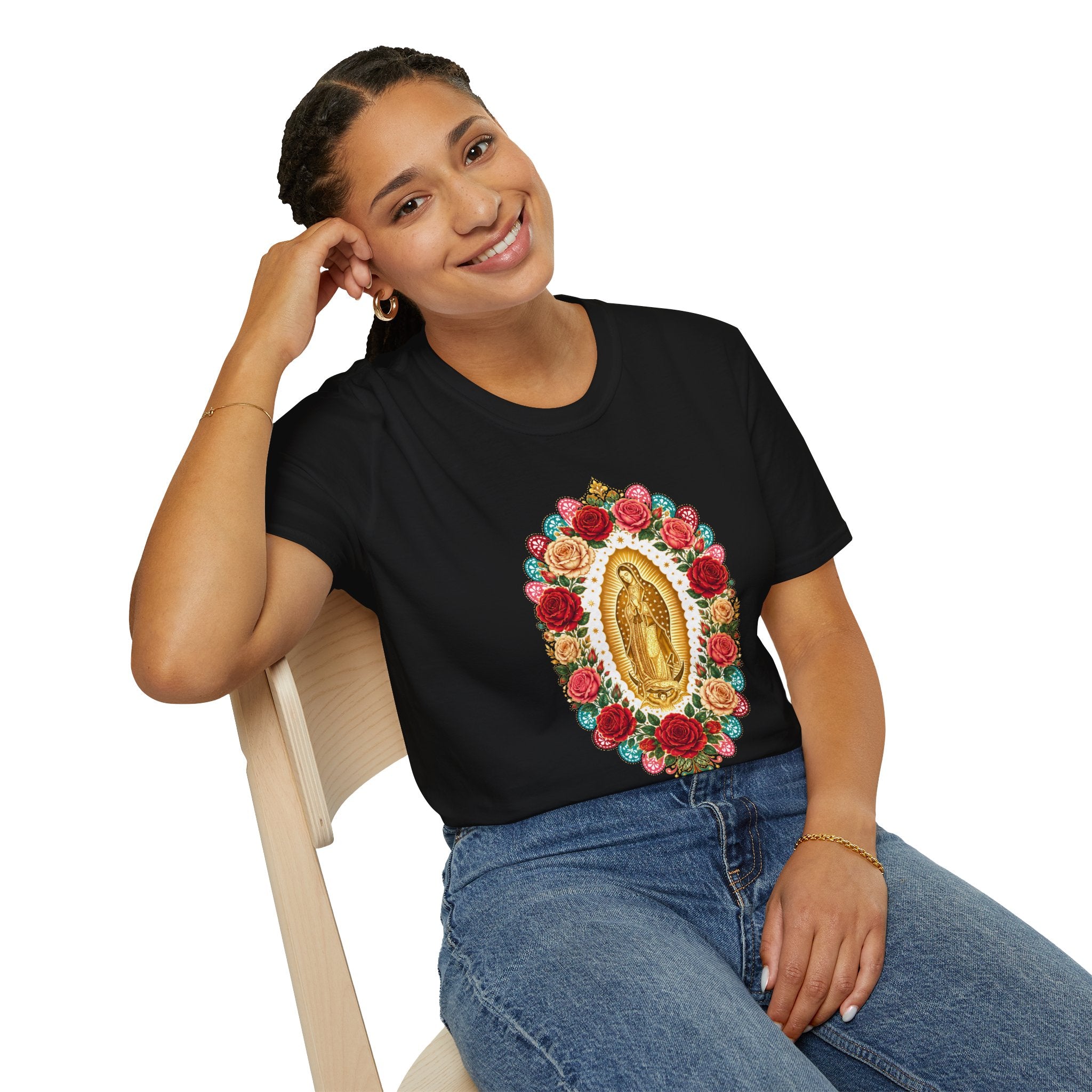 Playera Virgen de Guadalupe con Rosas y Arte Popular Mexicano