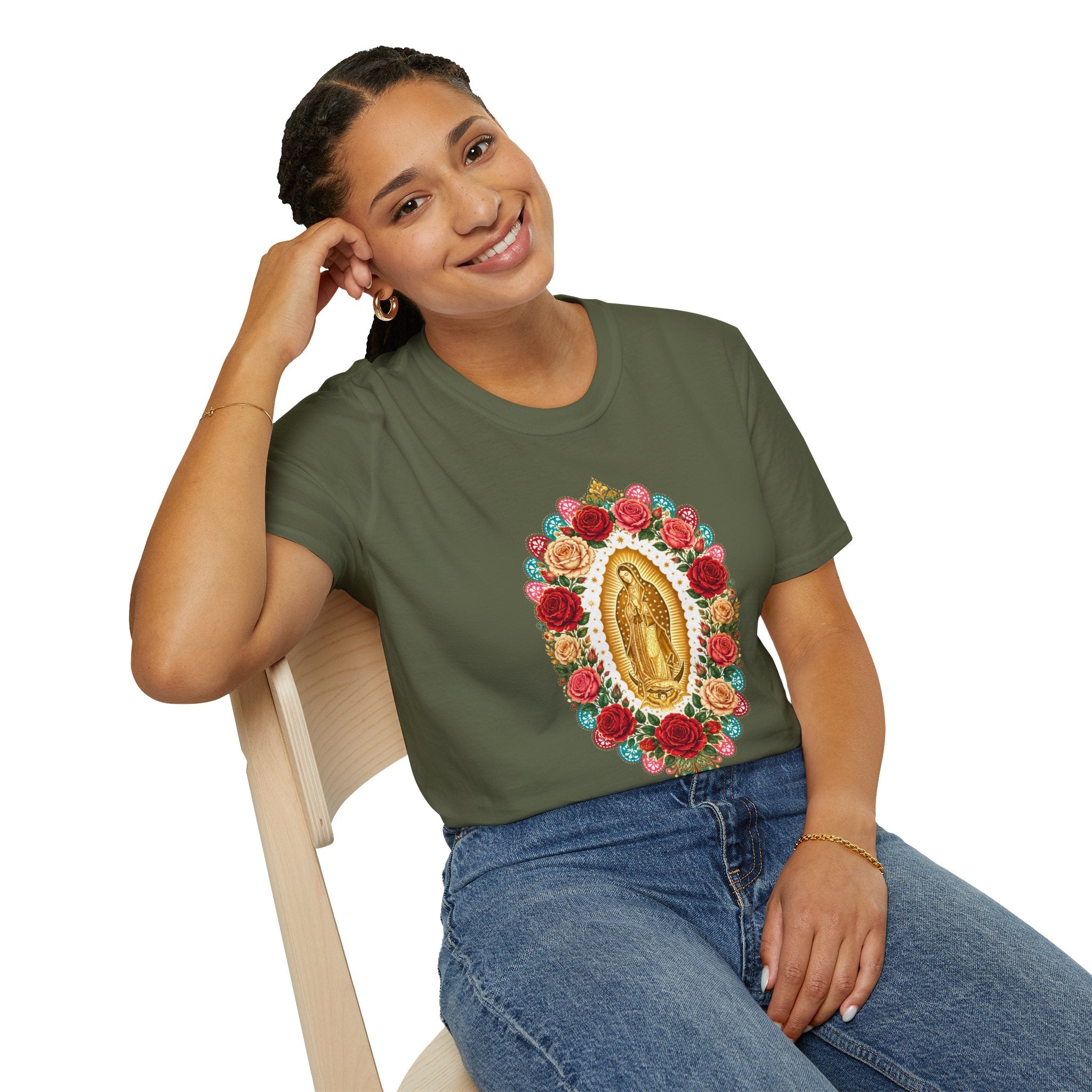 Playera Virgen de Guadalupe con Rosas y Arte Popular Mexicano