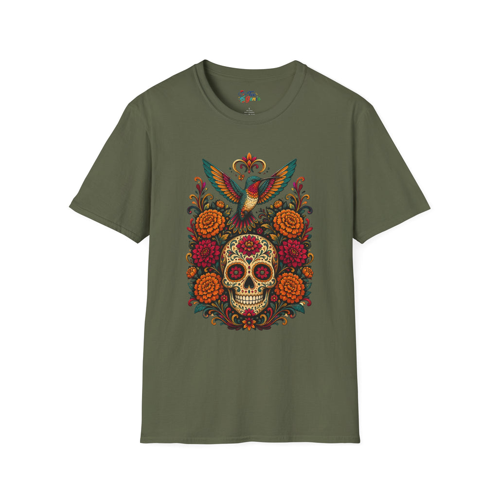 Playera Día de Muertos Colibrí y Calavera