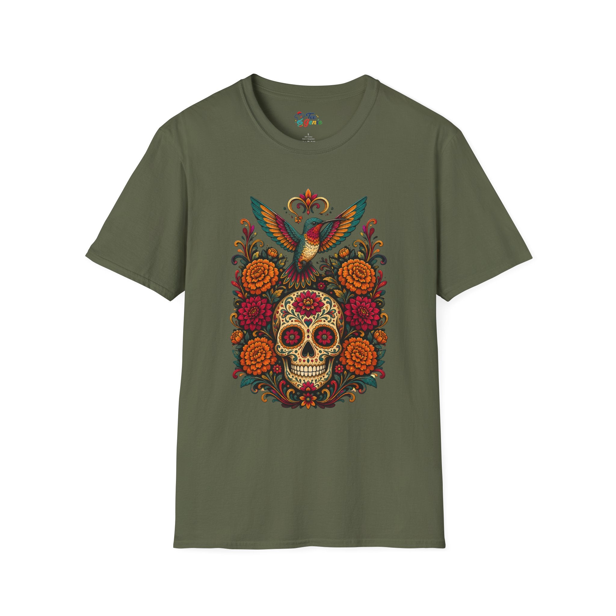 Playera Día de Muertos Colibrí y Calavera