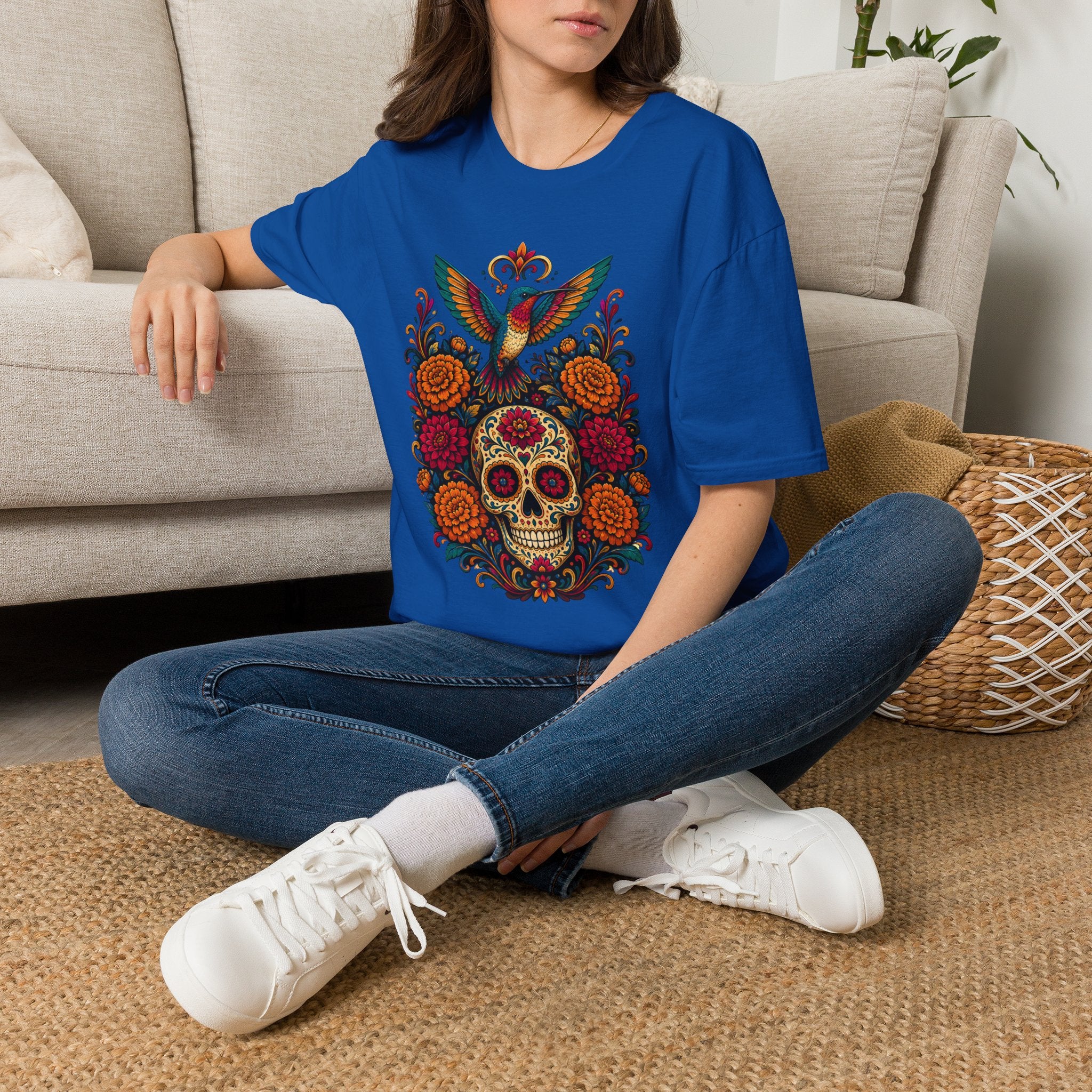 Playera Día de Muertos Colibrí y Calavera