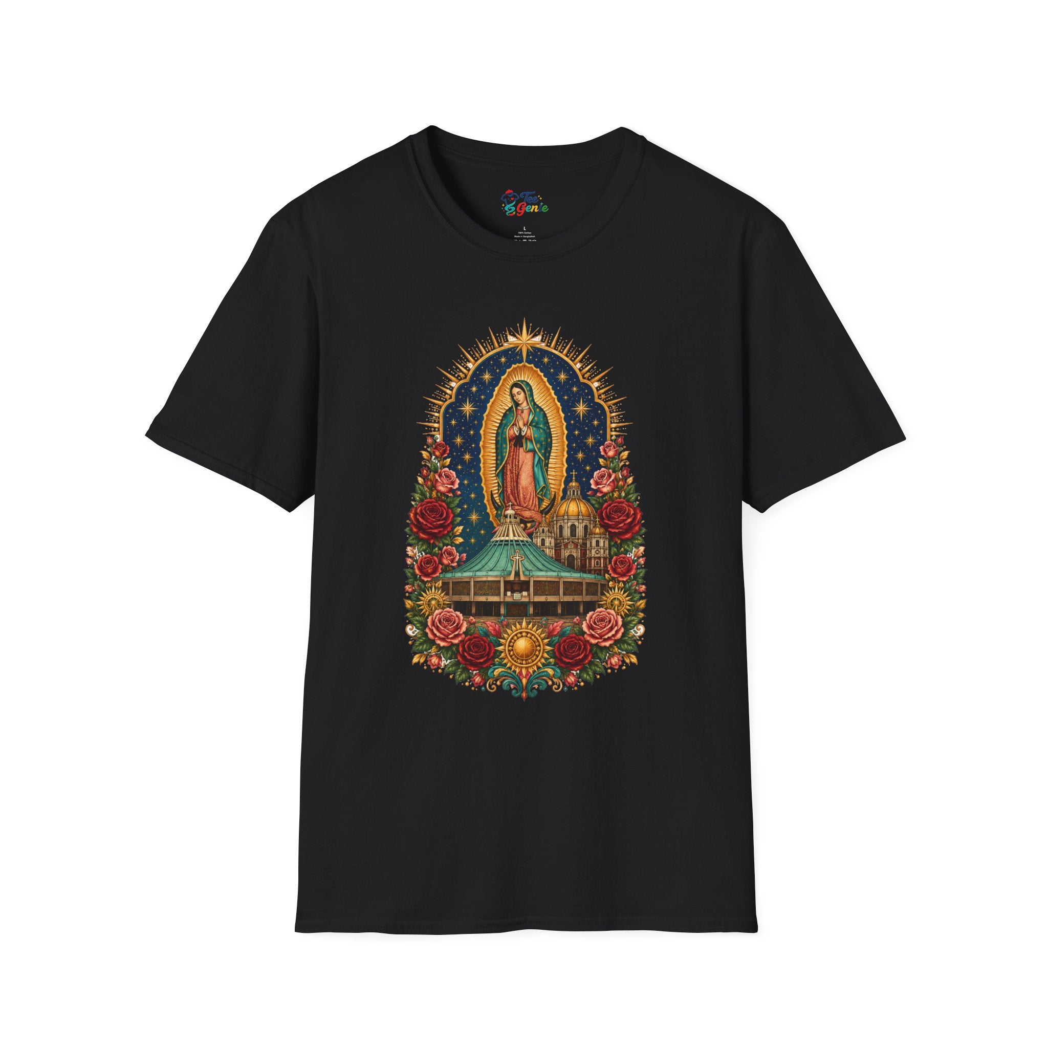 Playera Basílica de Guadalupe con Rosas y Estrellas