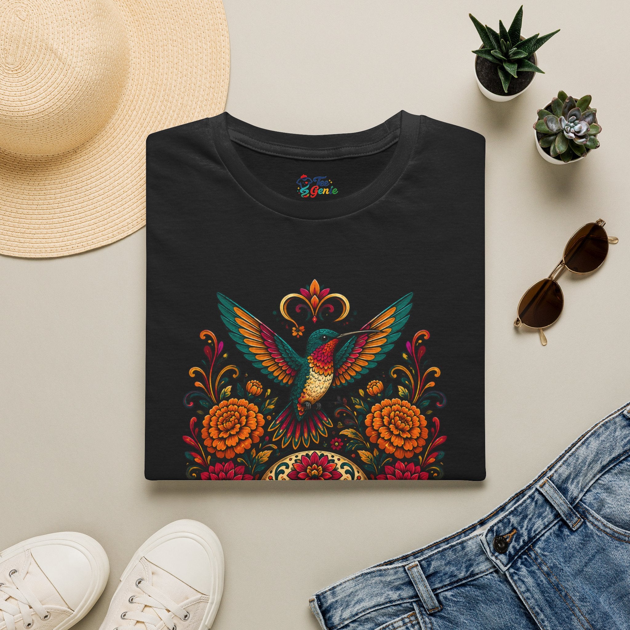 Playera Día de Muertos Colibrí y Calavera