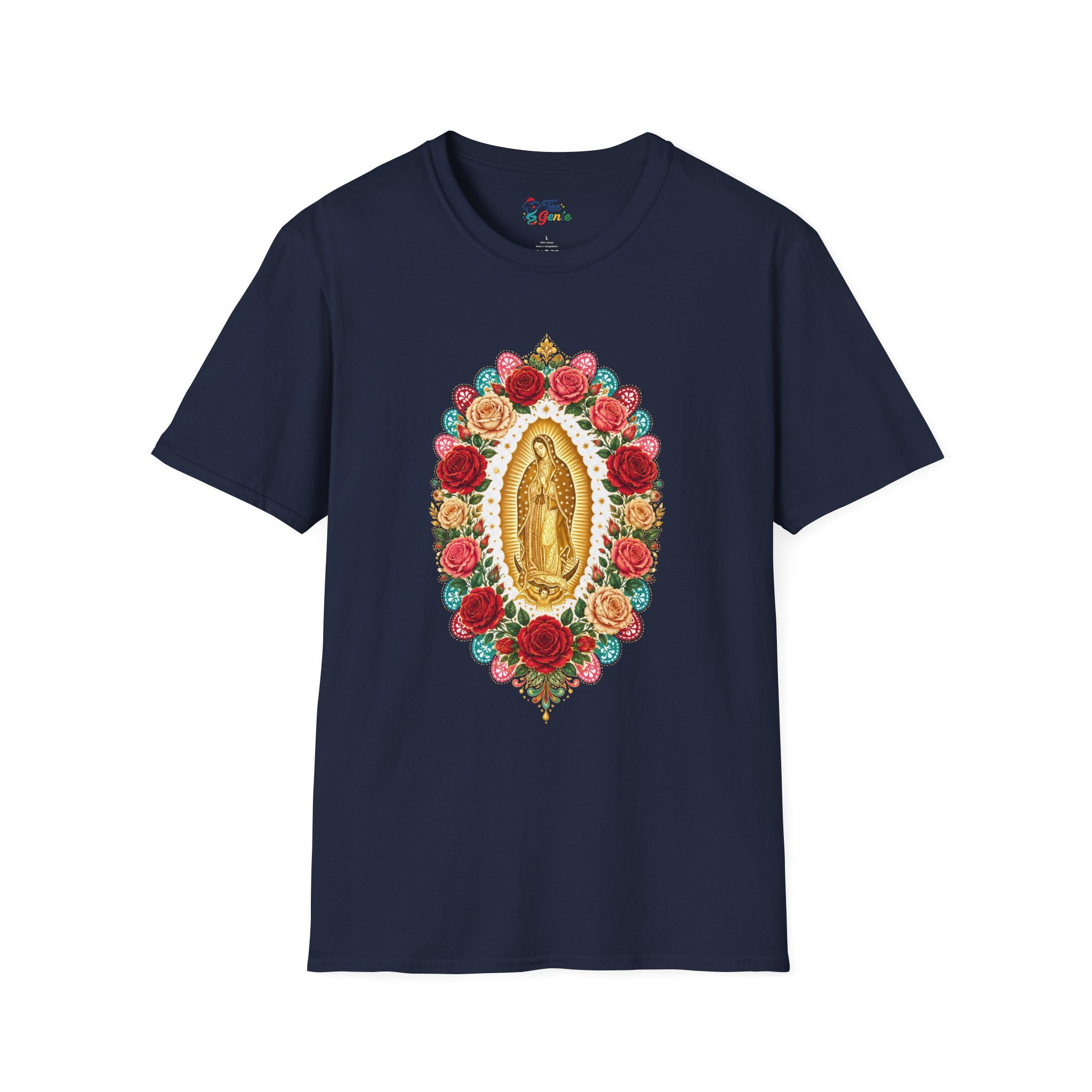 Playera Virgen de Guadalupe con Rosas y Arte Popular Mexicano