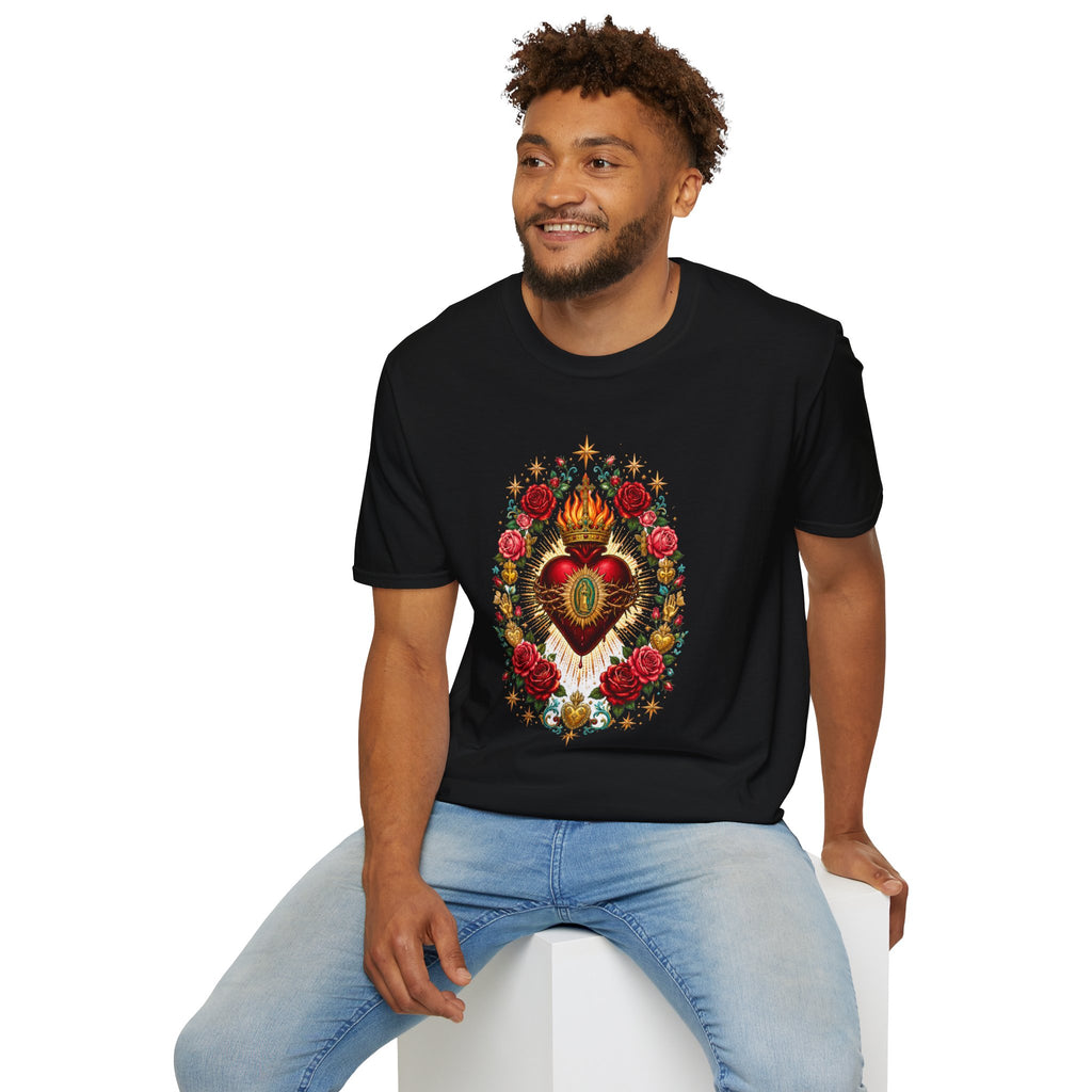 Playera Corazón Sagrado de Guadalupe con Rosas Mexicanas