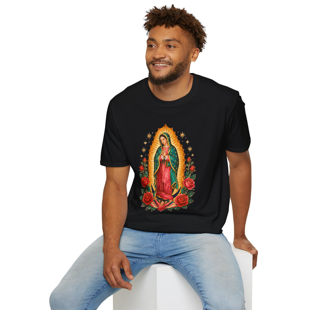 Playera Virgen de Guadalupe Geométrica con Rosas Mexicanas