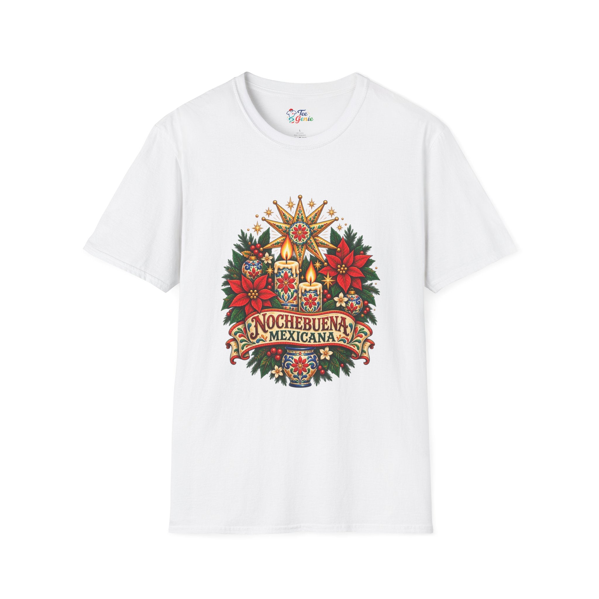 Playera Nochebuena Mexicana – Velas y Flores Navideñas