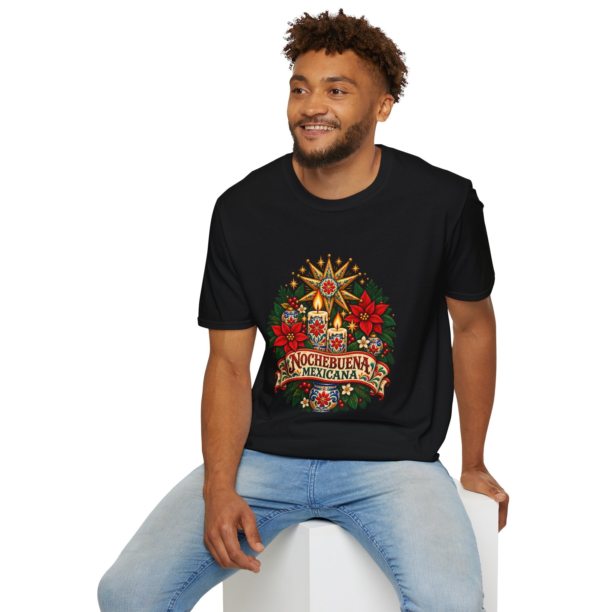 Playera Nochebuena Mexicana – Velas y Flores Navideñas