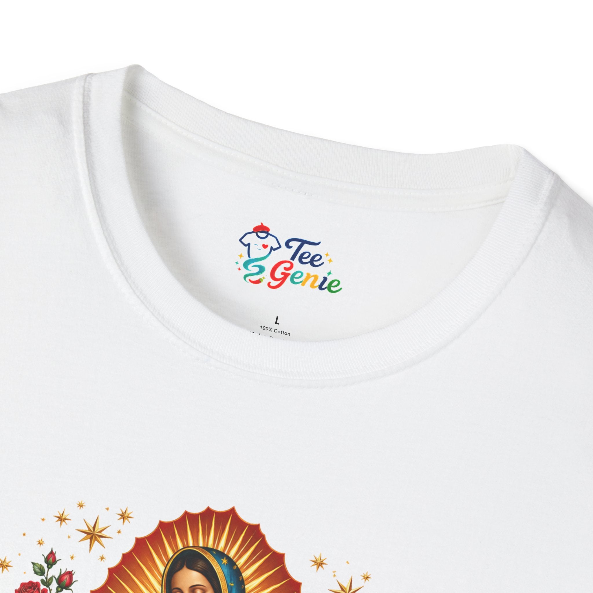 Playera Virgen de Guadalupe con Rosas y Rayos Dorados