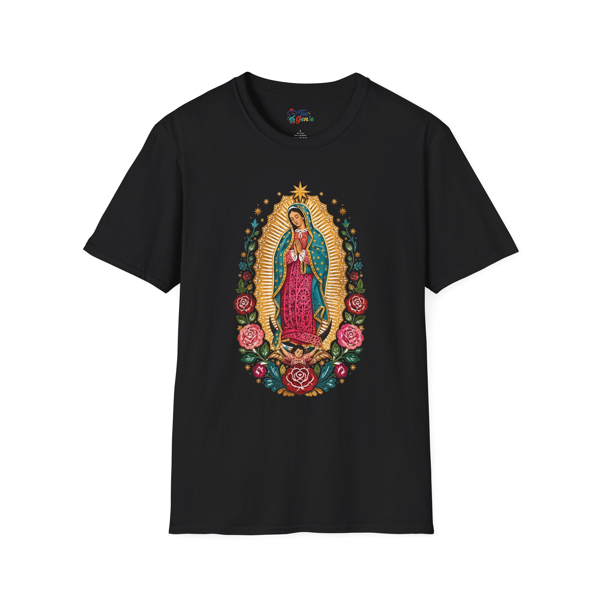Playera Virgen de Guadalupe Estilo Papel Picado Mexicano