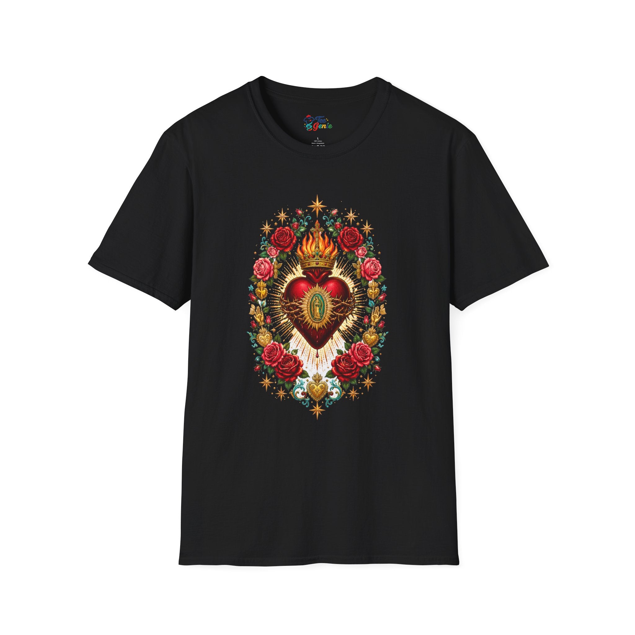 Playera Corazón Sagrado de Guadalupe con Rosas Mexicanas