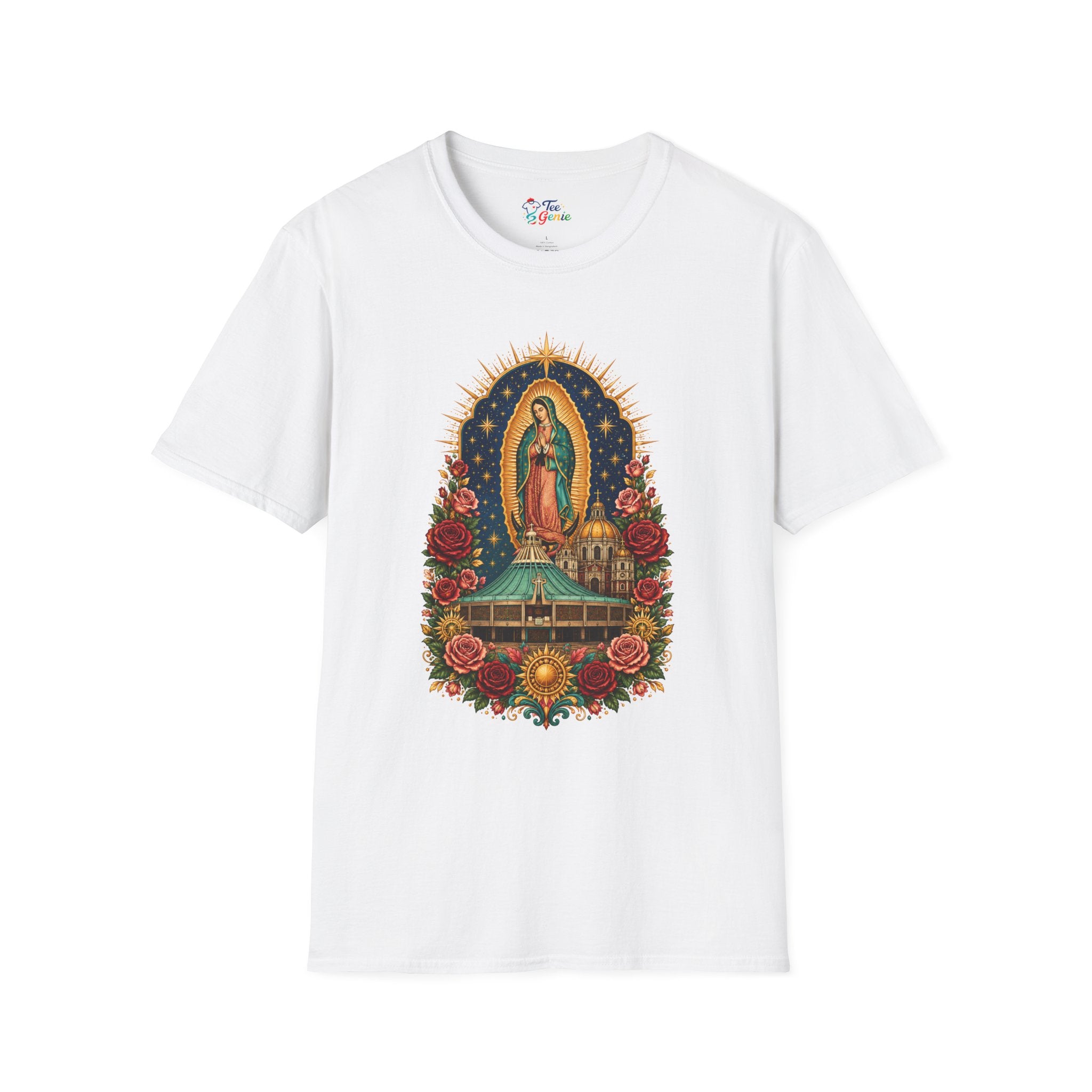 Playera Basílica de Guadalupe con Rosas y Estrellas