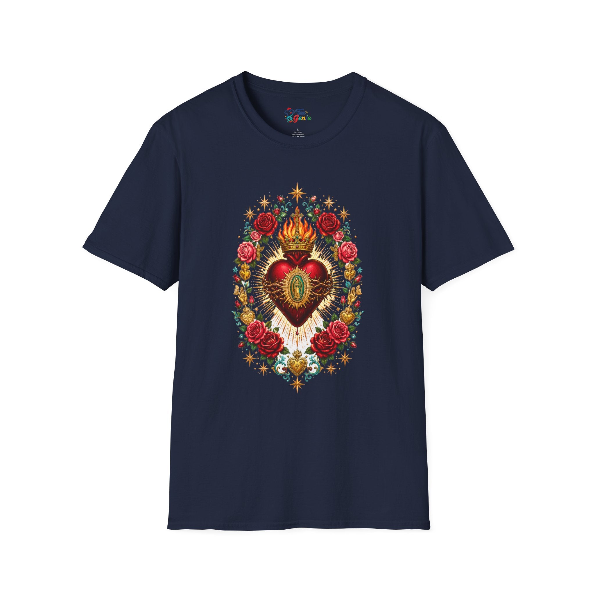 Playera Corazón Sagrado de Guadalupe con Rosas Mexicanas